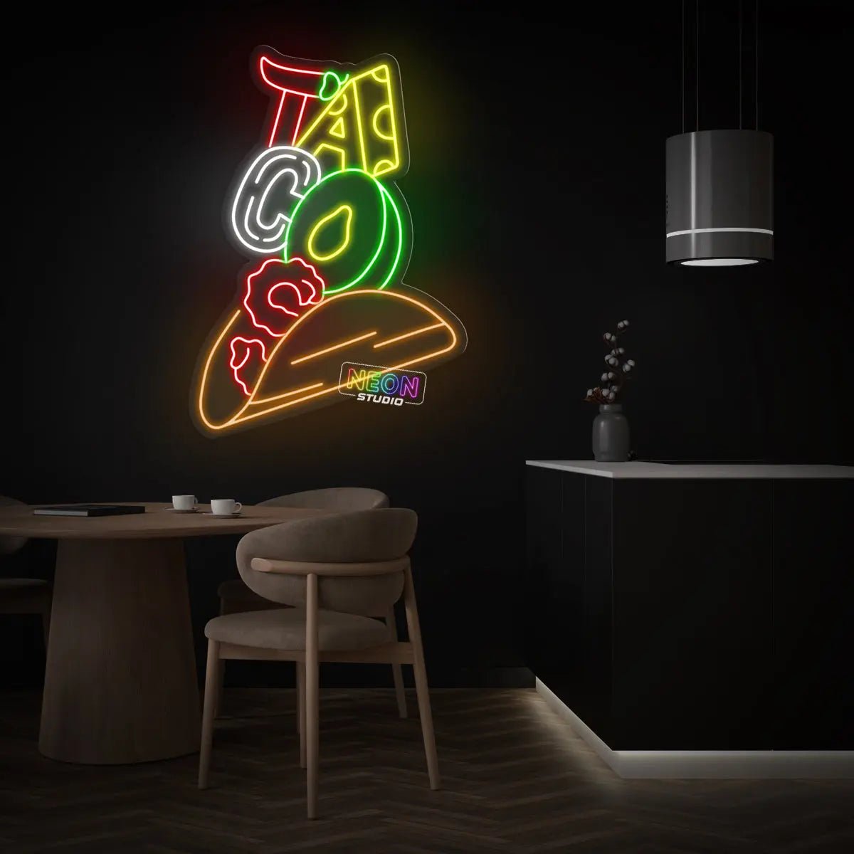 Colorful Tacos neon skylt