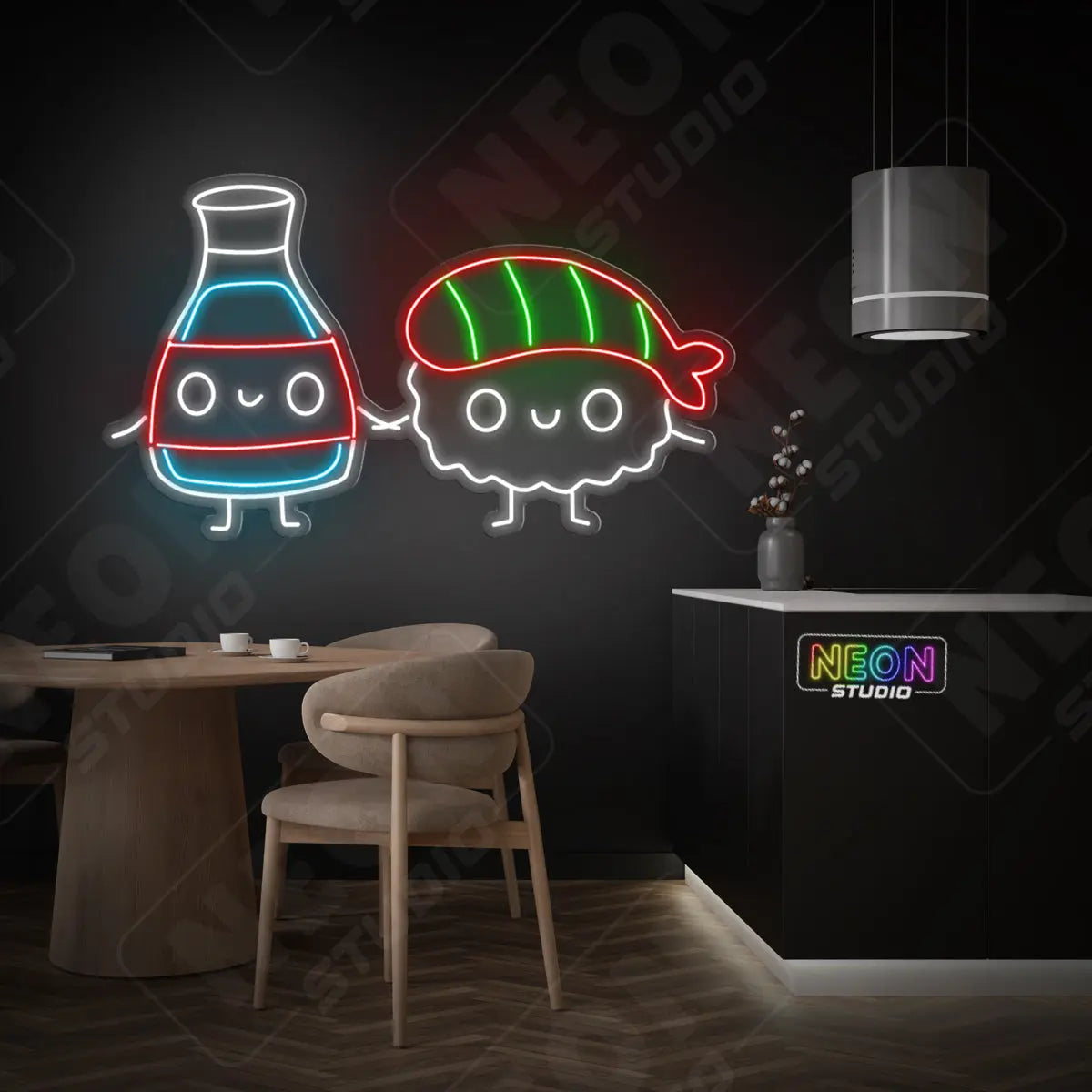 Cute Sushi and Drink neonskylt