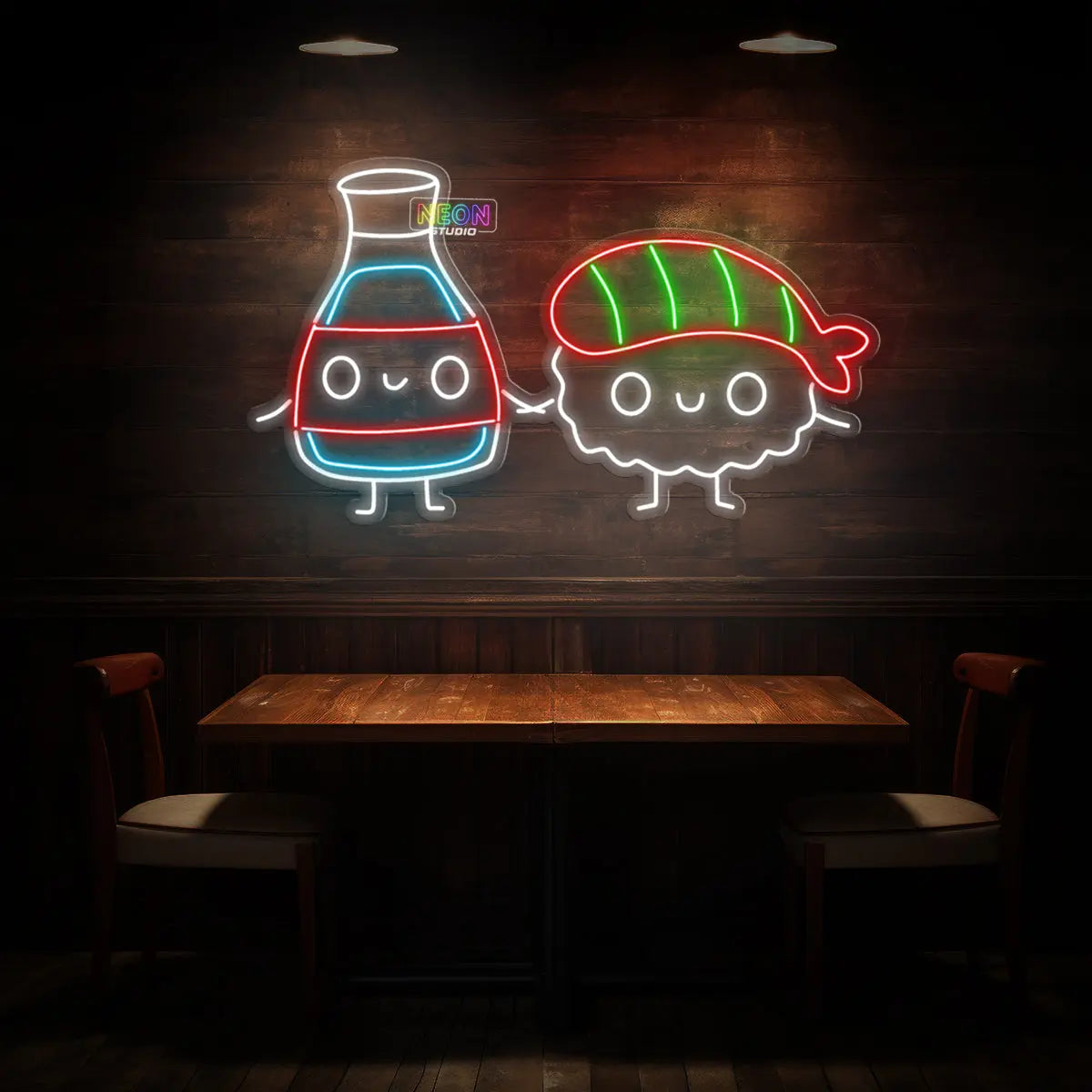 Cute Sushi and Drink neonskylt