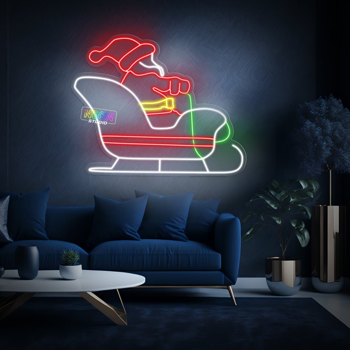 Santa Claus on sleigh neonskylt