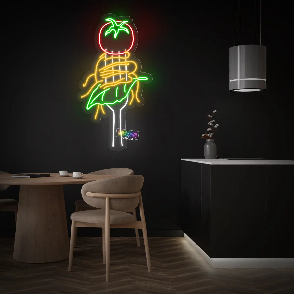 Spaghetti and Veggies neon sign