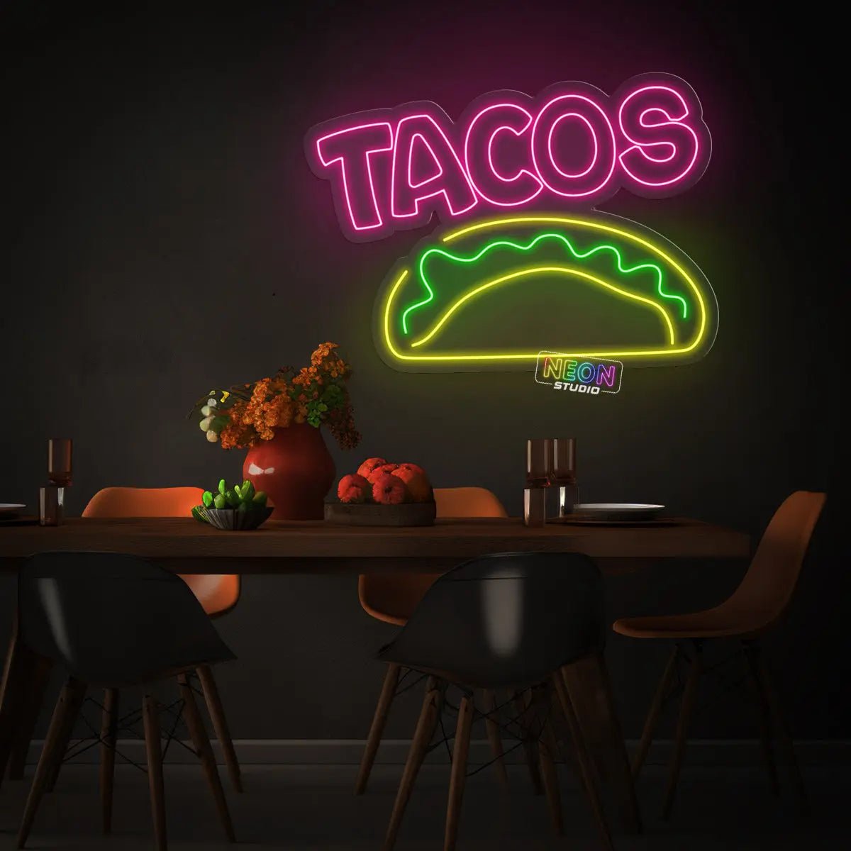 Tacos with text A neon skylt