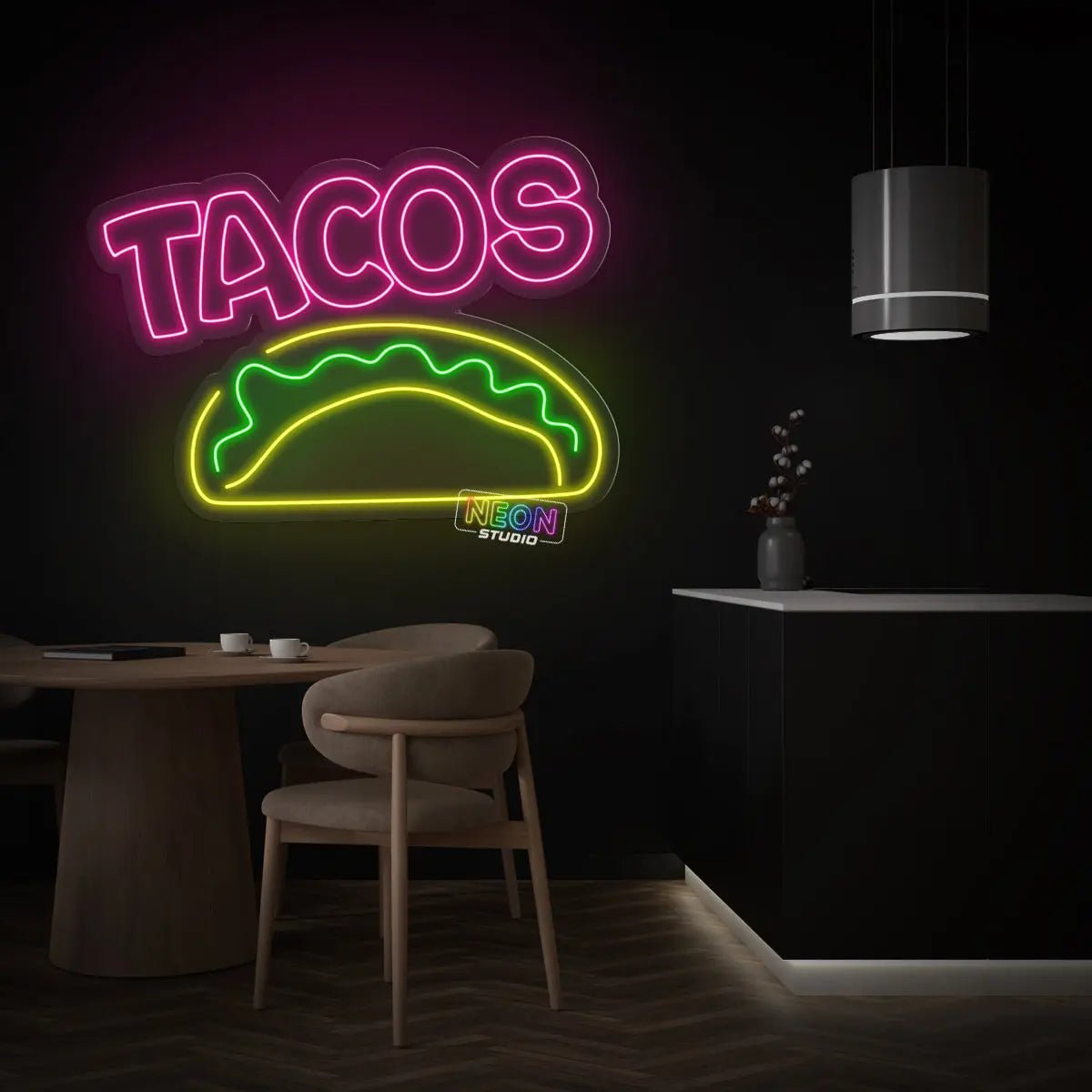 Tacos with text A neon skylt
