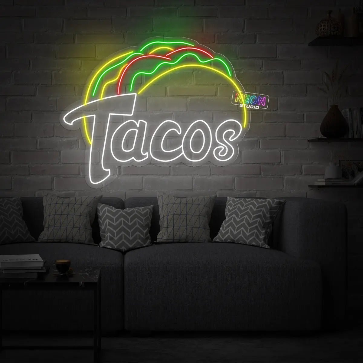 Tacos with text B neon skylt
