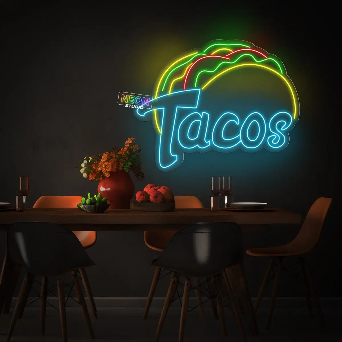 Tacos with text B neon skylt