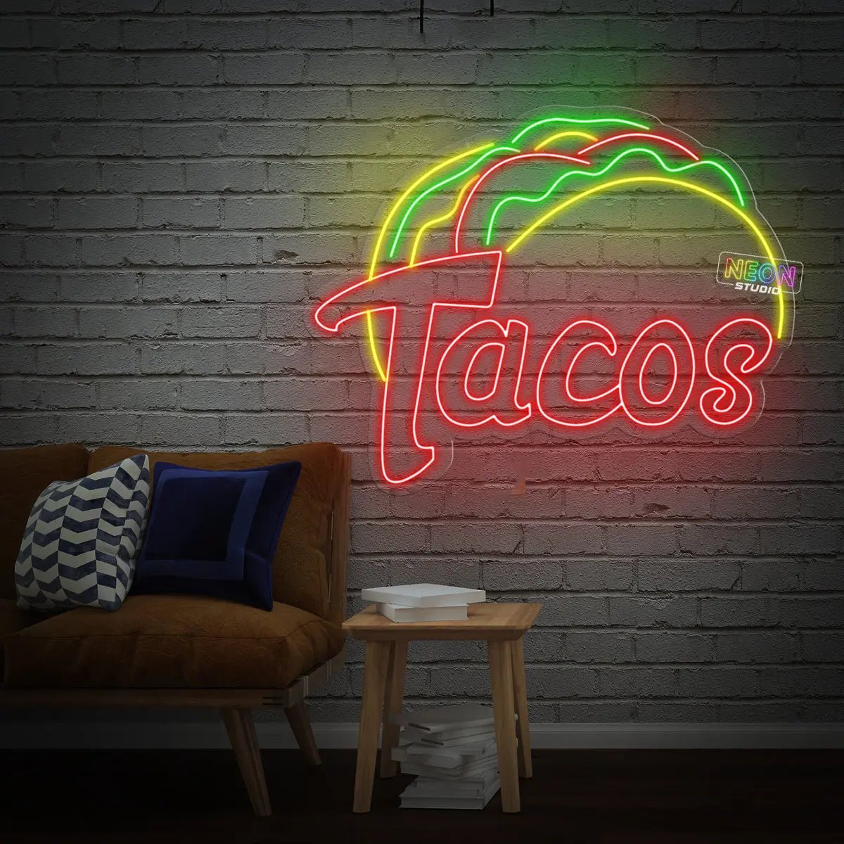 Tacos with text B neon skylt