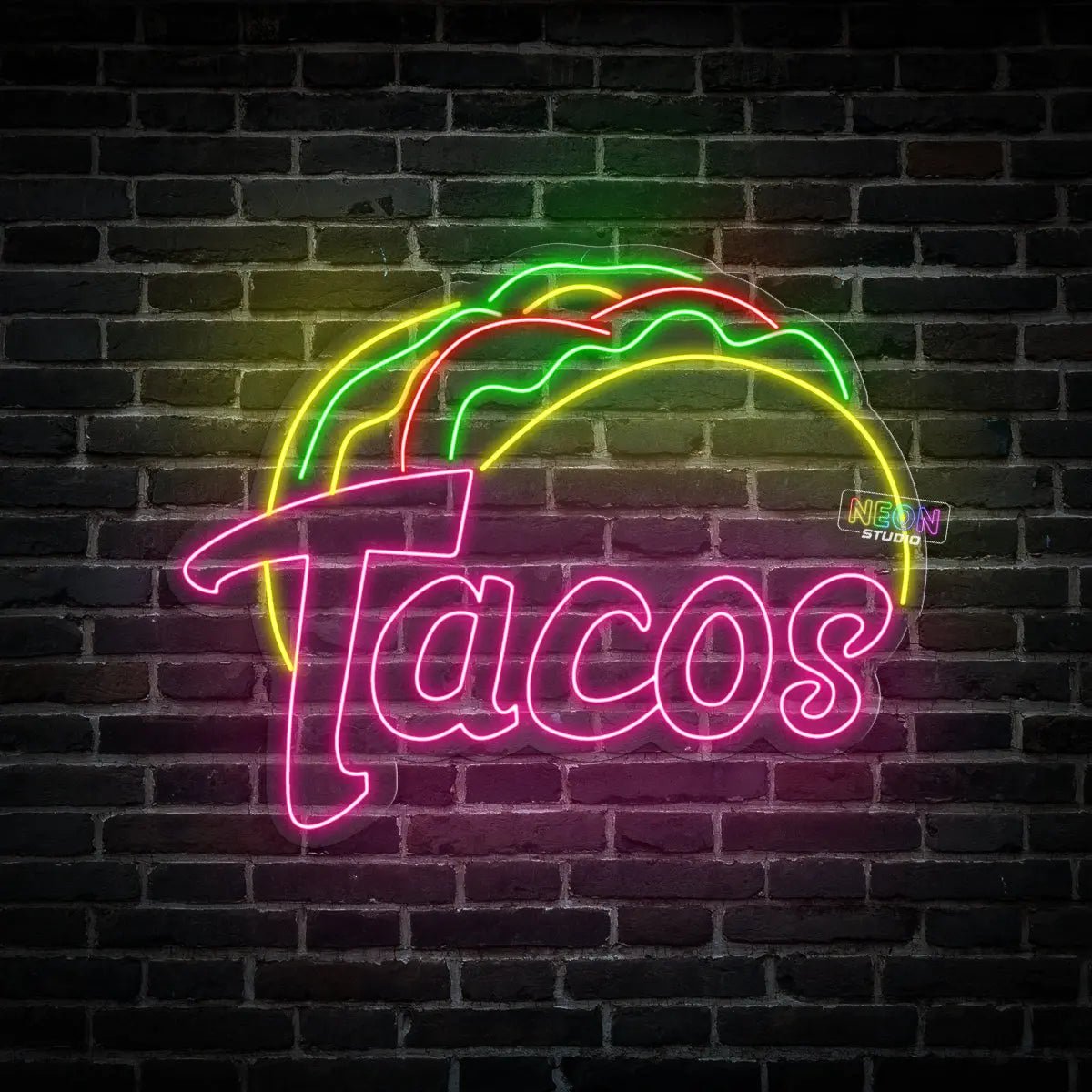 Tacos with text B neon skylt