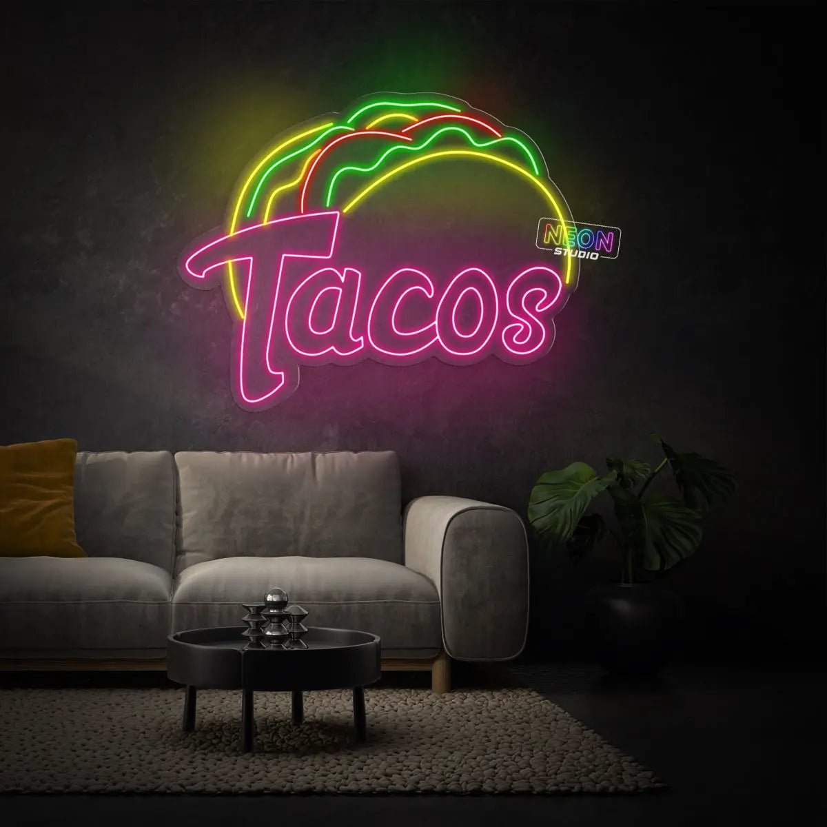 Tacos with text B neon skylt