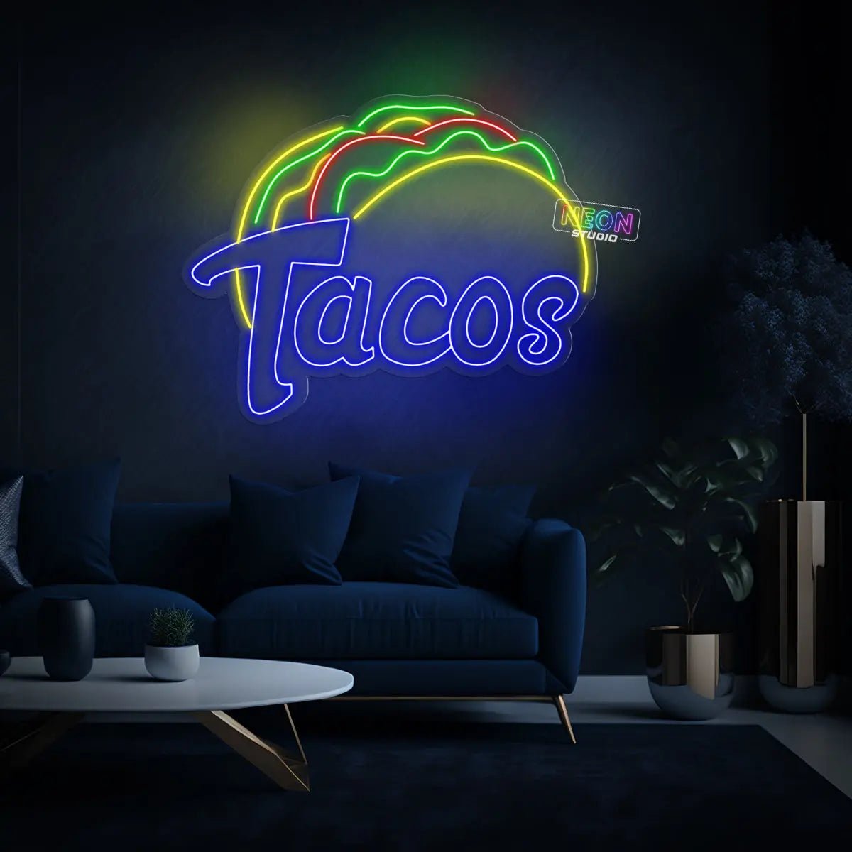 Tacos with text B neon skylt