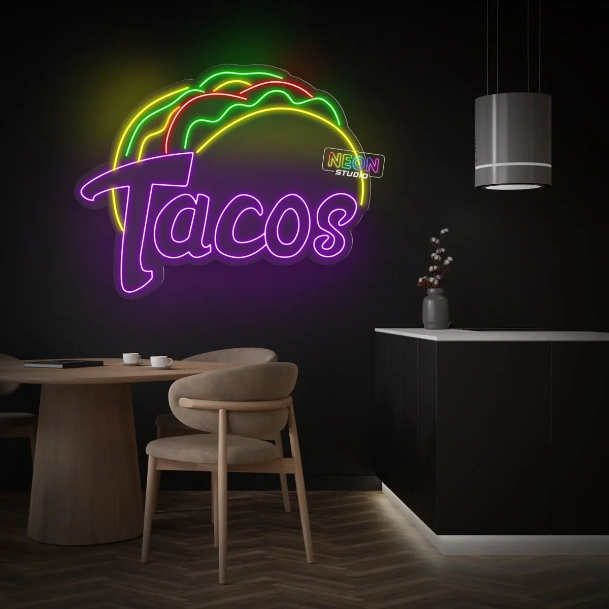 Tacos with text B neon skylt