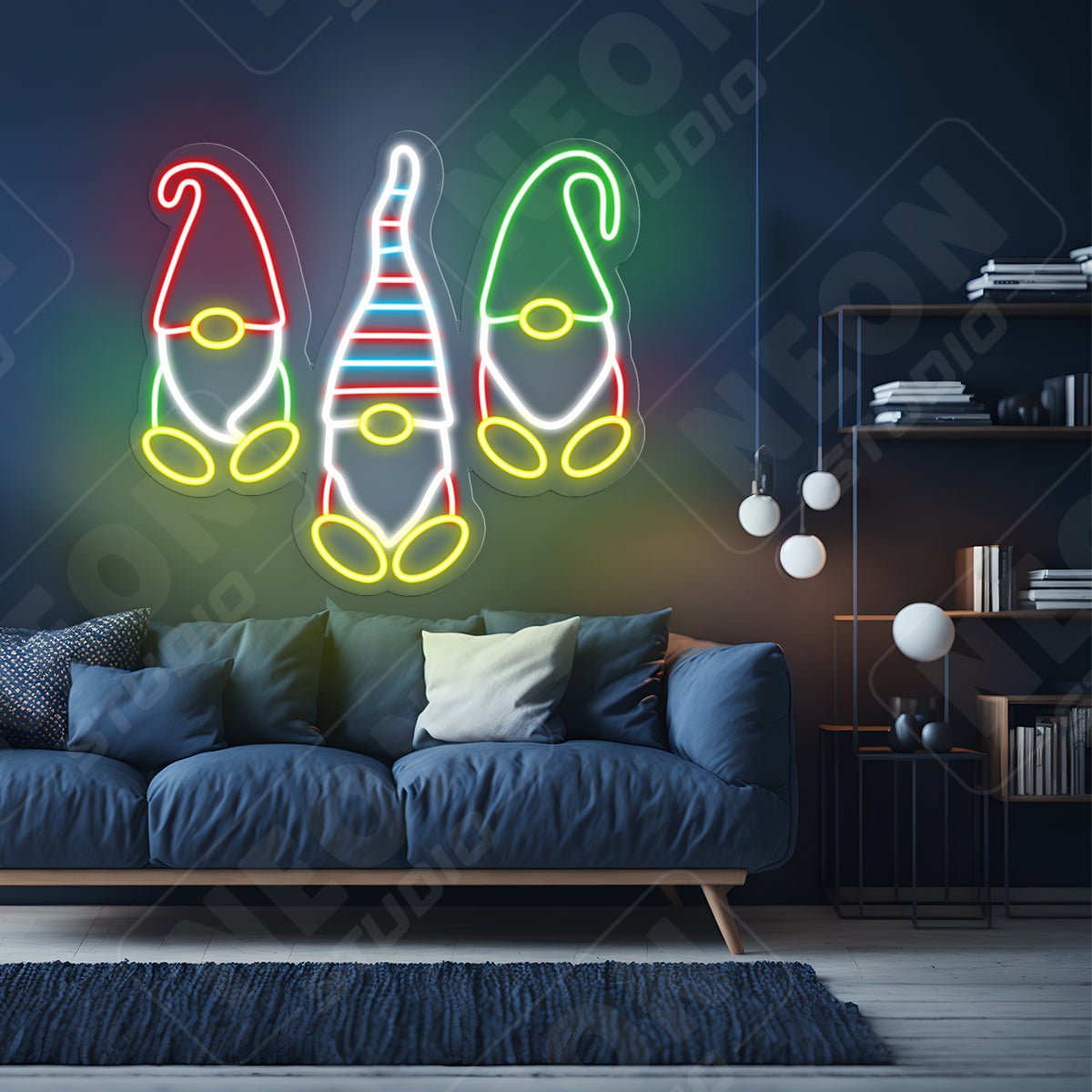 Three  Christmas gnomes neonskylt