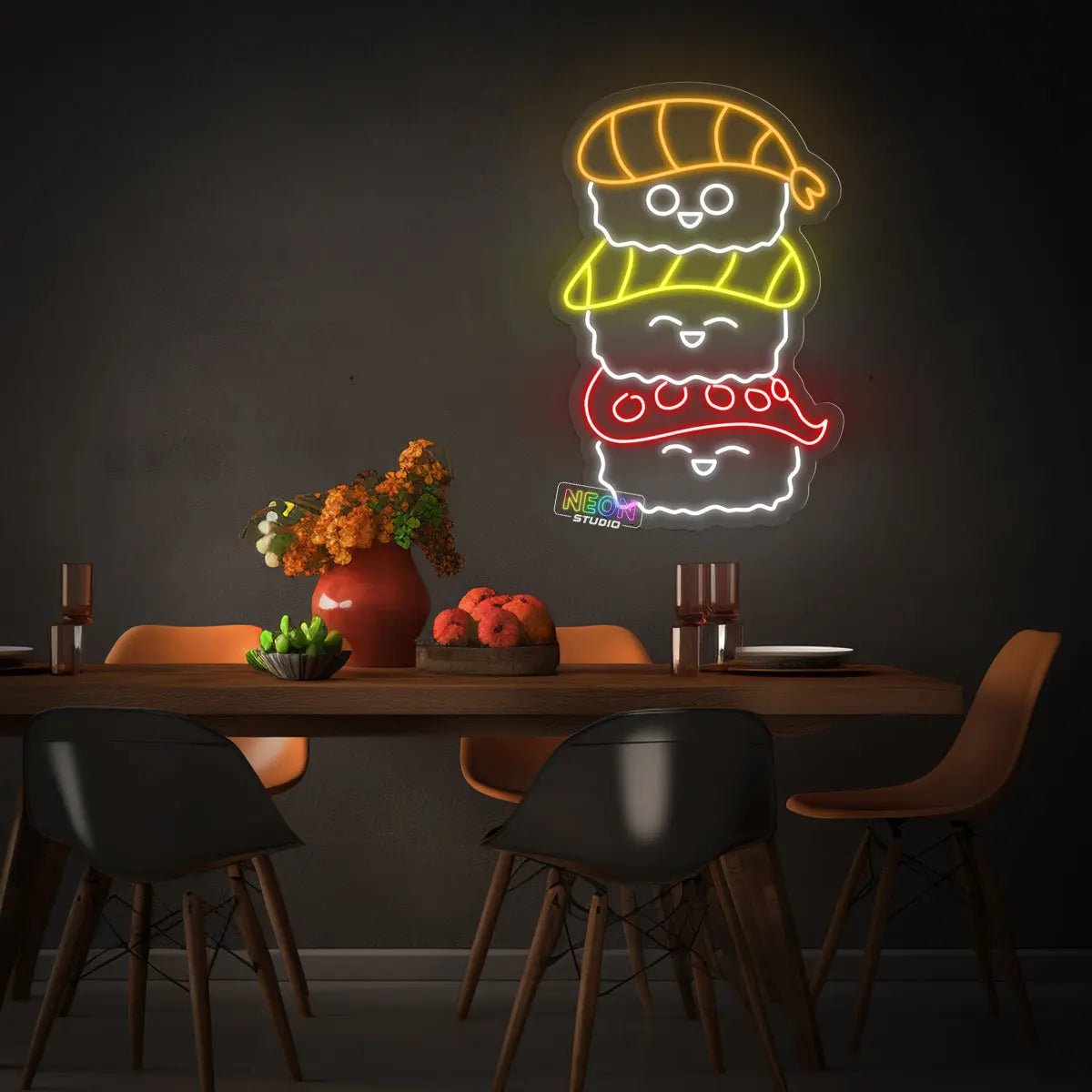 Three Cute Sushies neon skylt