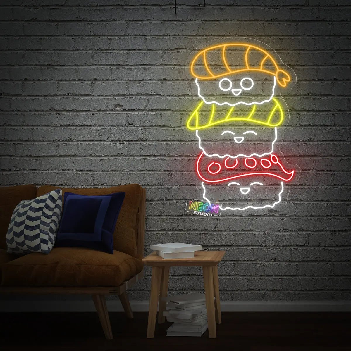 Three Cute Sushies neon skylt